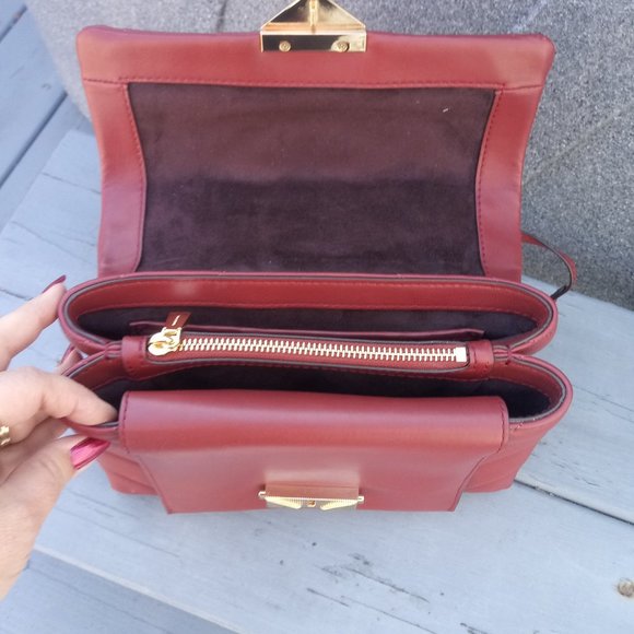 Michael Kors Cece Chevron Quilted Leather Chain Medium Shoulder Bag Purse Berry - Picture 6 of 13